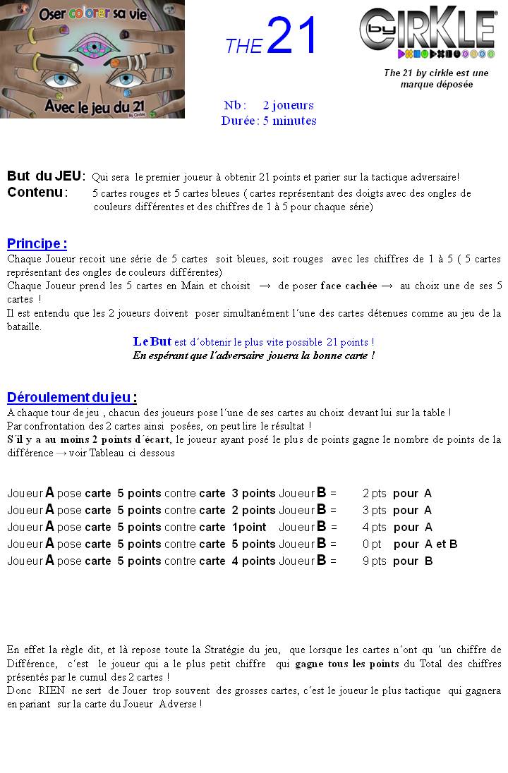Règle du jeu The 21 by Cirkle pour oser colorer sa vie